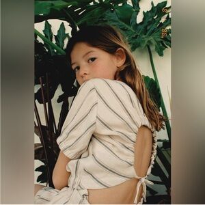 Zara (VGUC) | girls linen striped back cut out crop shirt top blouse